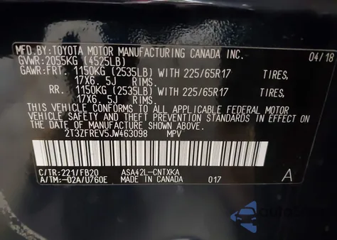 2018 Toyota Rav4 Le from USA, damaged, VIN 2T3ZFREV5JW463098